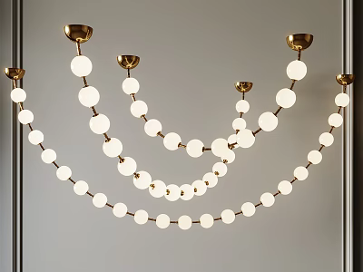 Modern Brass Chandelier With White Spherical Bulbs Hanging Curved Design Interior Decor 3d model