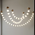 Modern Brass Chandelier With White Spherical Bulbs Hanging Curved Design Interior Decor