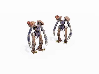 Two Brown Blue Mech Robots As Game Movie Character With Mechanical Structure 3d model