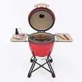 Red Commercial Barbecue Grill With Foldable Side Table And Steak Grilling Feature