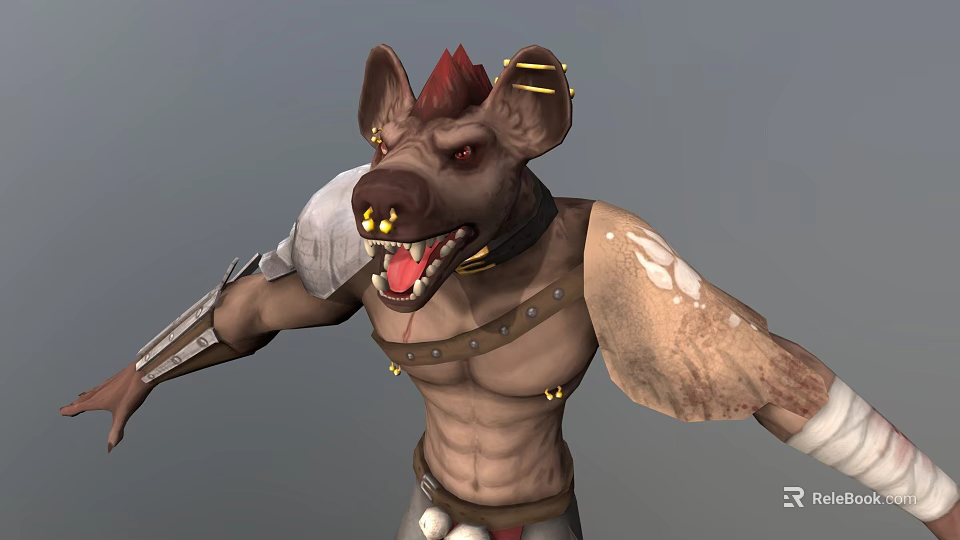 Fierce Game Movie Character With Boar Head Red Mane Sharp Fangs And Leather Armor 3d model 
