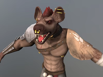 Fierce Game Movie Character With Boar Head Red Mane Sharp Fangs And Leather Armor 3d model