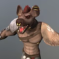 Fierce Game Movie Character With Boar Head Red Mane Sharp Fangs And Leather Armor