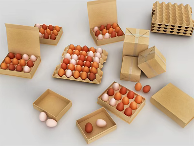 Fresh Brown And White Eggs In Open Paper Cartons And Packing Boxes 3d model