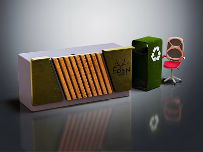 Modern Bar Counter Design With EDEN Lettering Red Bar Stool And Glossy Surface 3d model