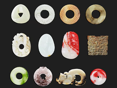 Diverse Shaped Colored Jade Agate Jewelry Accessories With Intricate Carved Patterns 3d model