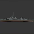 3D Model Of Large Gray Warship With Orange Bottom Cannons Radar Systems