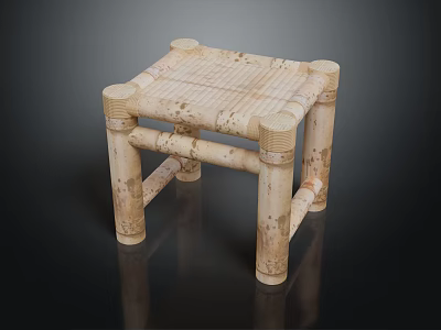 Natural Wooden Stool With Simple Design Striped Seat And Sturdy Legs 3d model