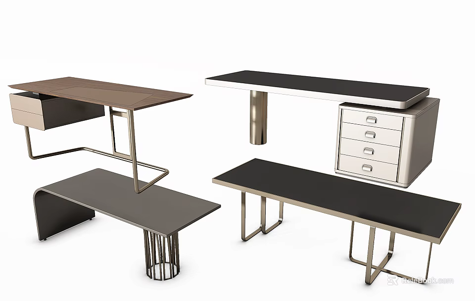 Modern Office Desks With Metal Frames And Drawer Cabinets In Various Designs 3d model 