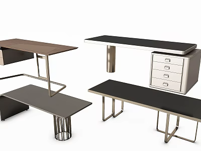 Modern Office Desks With Metal Frames And Drawer Cabinets In Various Designs 3d model