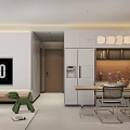 Modern Living And Dining Room Interior With Sofa Green Chair TV Dining Table And Cabinets