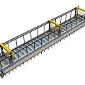 Industrial Factory Building Structure With Elongated Continuous Platform Yellow Machinery And Safety Railing