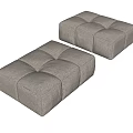 Two Modern Gray Fabric Ottoman Footstools With Square Tufted Design For Living Room