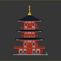 Cartoon Scene Of Multi Tiered Red Tower With Blue Roofs Golden Top And Green Base