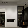 Modern Exhibition Hall Interior With Large Screen Display Shelves And Tables