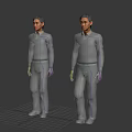 Man Wearing Plaid Shirt And Dark Pants Standing Against Blue Purple To Pink Gradient Background