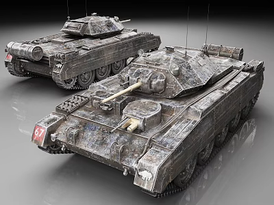 Two Camouflage Military Tanks With Turret Guns And Tracked Chassis 3d model