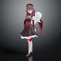 Anime Female Character With Purple Long Hair Holding White Ghost Companion In Black Red Dress
