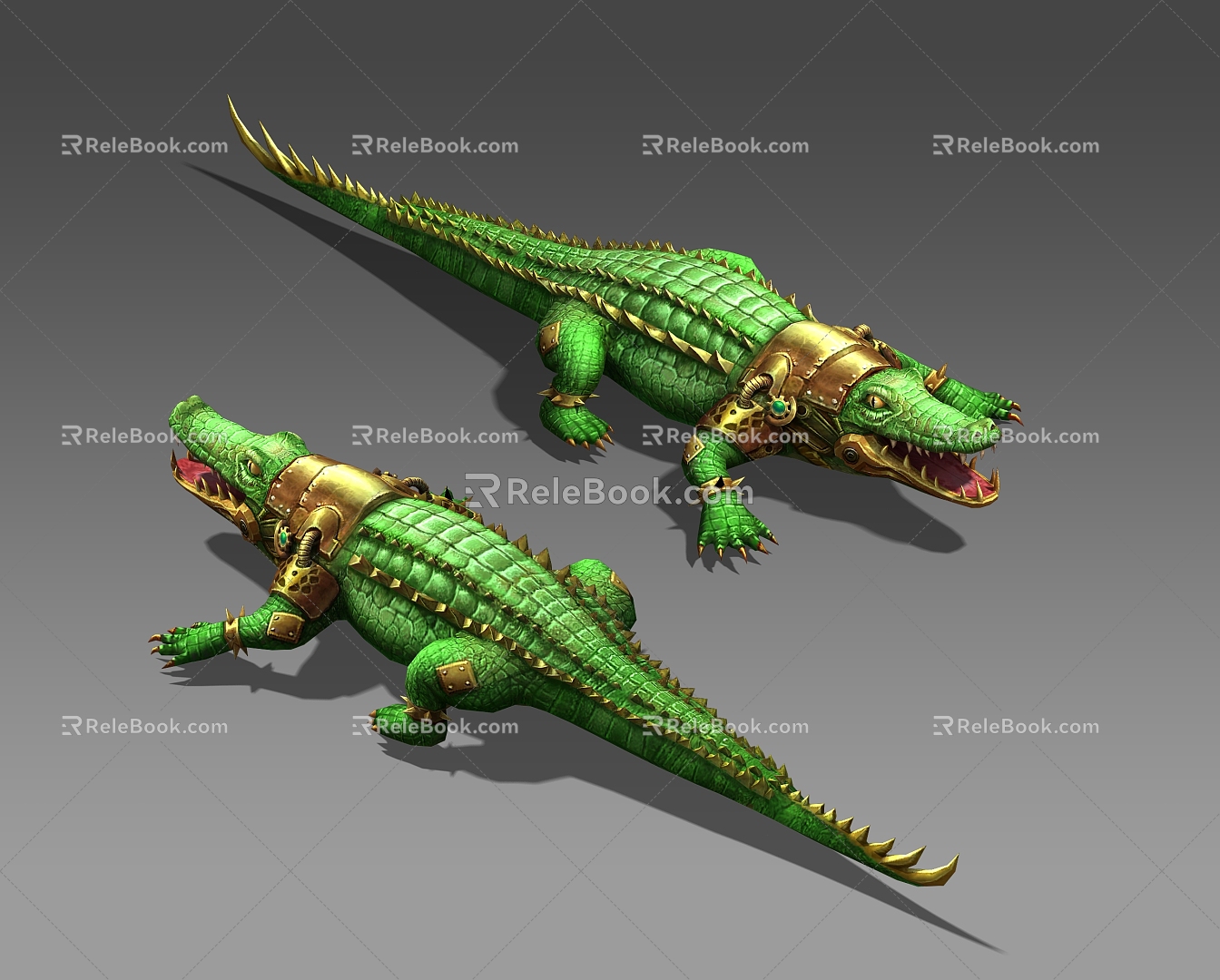 Three Shading Two Crocodile Boss Monster Realistic Reptile Game Wind Hand-painted Wind 3d model