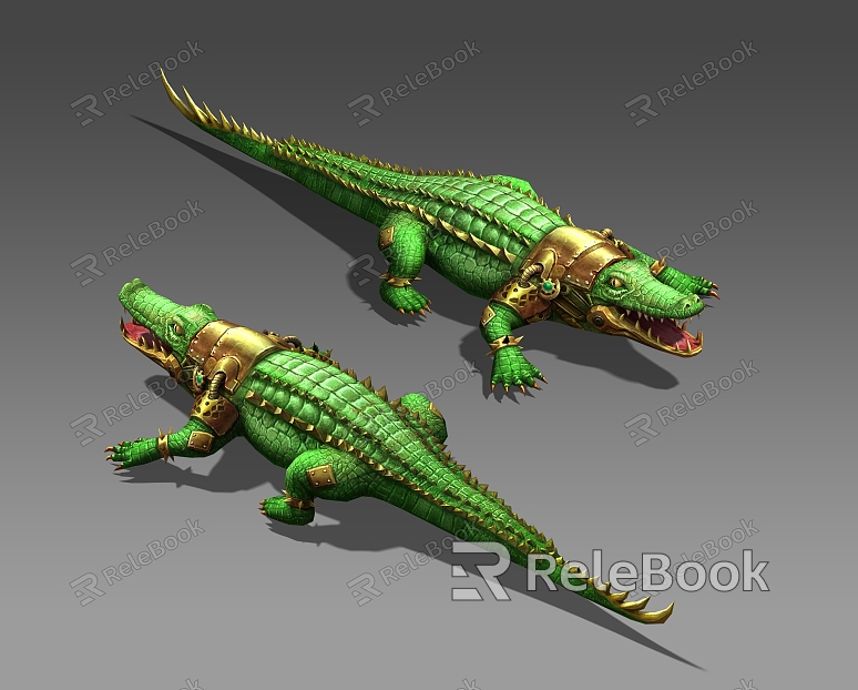 Three Shading Two Crocodile Boss Monster Realistic Reptile Game Wind Hand-painted Wind model