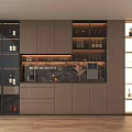 Modern Wooden Sideboard Cabinet With LED Lighted Wine Storage And Integrated Coffee Station