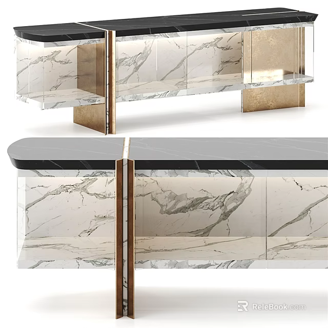 Modern Elegant Sideboard with Marble Top and Metal Frame Design 3d model 