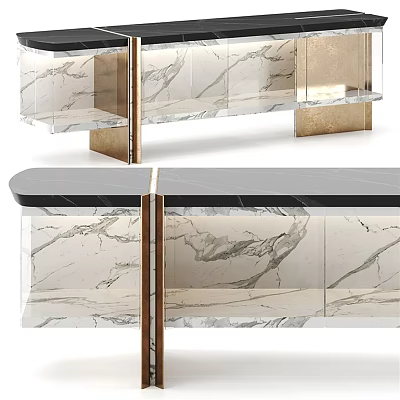 Modern Elegant Sideboard with Marble Top and Metal Frame Design 3d model