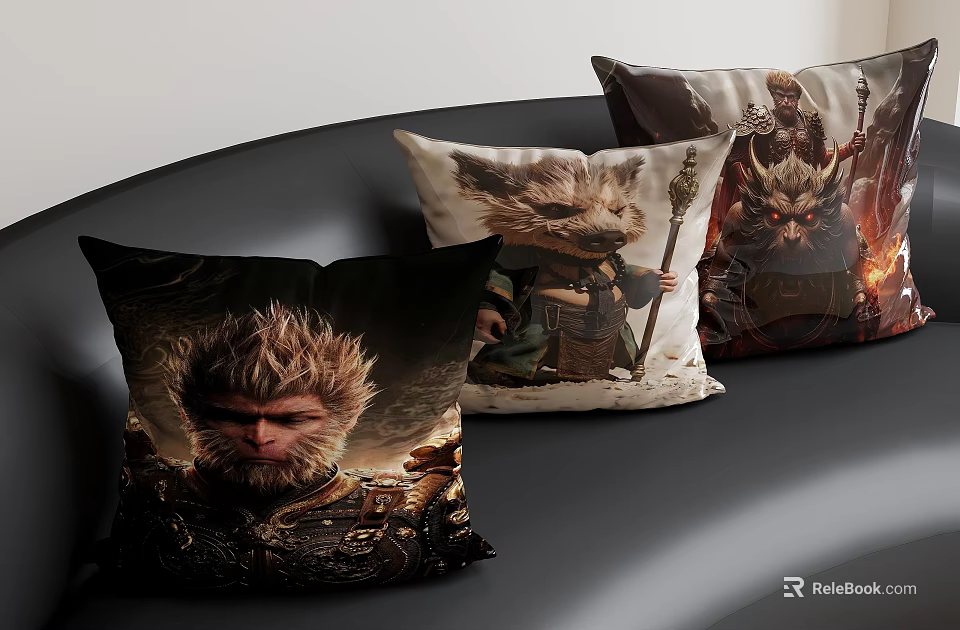 Stylish Decorative Pillows With Different Monkey Character Prints And Intricate Designs 3d model