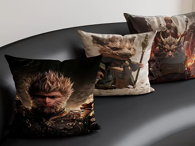 Stylish Decorative Pillows With Different Monkey Character Prints And Intricate Designs 3d model
