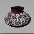Decorative Vase With Red Rim White Body Human Figures Birds And Red Dots