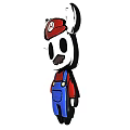 Game Character With Red Hat White H Horns Black Eyes Mustache Red Shirt Blue Overalls
