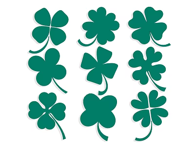 Collection of Green Clover Silhouettes With Various Leaf Shapes and Sizes 3d model