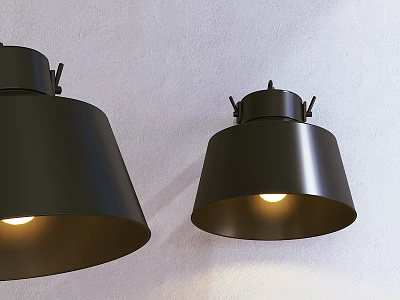Modern Black Wall Lamps with Conical Shades Illuminated on Light Wall 3d model