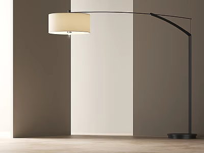 Modern Black Arc Floor Lamp with White Fabric Shade Curved Metal Arm and Sturdy Base 3d model