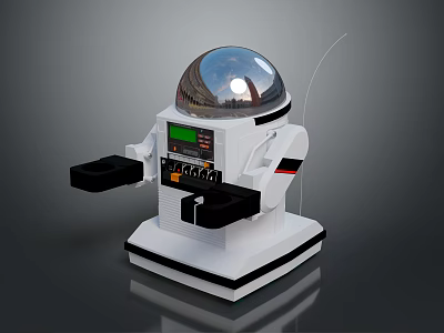 Game And Movie Character Robot With White Body Transparent Dome Head Control Panel And Antenna 3d model