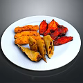 Delicious Crispy Fried Chicken Nuggets Wings and Spring Rolls on White Plate