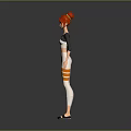 3D Game Movie Character With Red Hair Black White Top White Pants And Orange Stripes