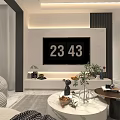 Modern Living Dining Room Interior With Sofa Coffee Table TV Decorative Plant And Soft Lighting