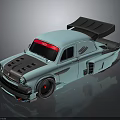 Light Blue Vintage Modified Car With Red Top Windshield Black Rear Spoiler And Streamlined Design