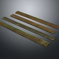 Rusted Metal Strips With Green Brown Patina Arranged On Dark Background Surface