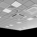 Modern Gray Suspended Ceiling With Square Panels Vents Lights And Detectors 3d model