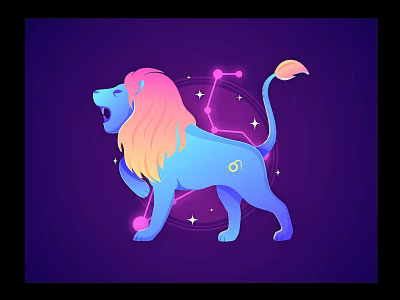 Leo Zodiac Sign Blue Pink Gradient Lion With Stars On Purple Background 3d model