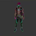 Edgy Cyberpunk Character With Purple Hair Bandana Black Leather Jacket Neon Green Purple Details