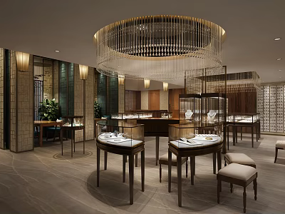 Luxury Jewelry Store Interior With Crystal Chandelier And Glass Display Cases 3d model