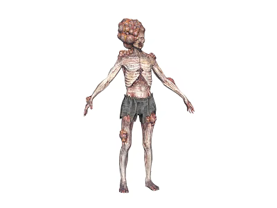 Scary Emaciated Game and Movie Character With Skeletal Body Tattered Skin and Shorts 3d model