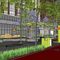 Urban Public Square Design With Hexagonal Pavement Trees Seating And Red Walkway 3d model