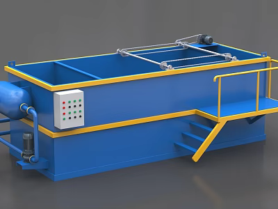 Blue Industrial Equipment Processing Tank With Control Panel Staircase And Yellow Handrails 3d model