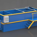 Blue Industrial Equipment Processing Tank With Control Panel Staircase And Yellow Handrails