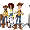 Animated Game Movie Characters With Cowboy Outfits Female Figure Spotted Pants And Horses