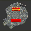 Floating Island With Red Chinese Pavilion Red Tables Chairs White Lanterns And Stone Pavement